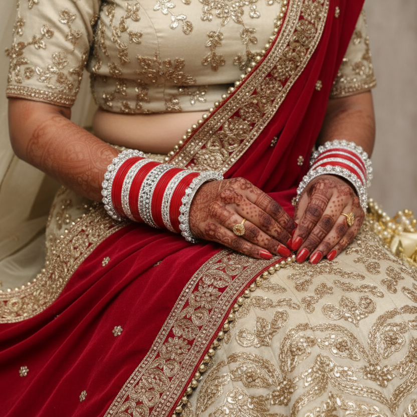 Red & Silver Bridal Chuda with Zircon Detailing set of 2