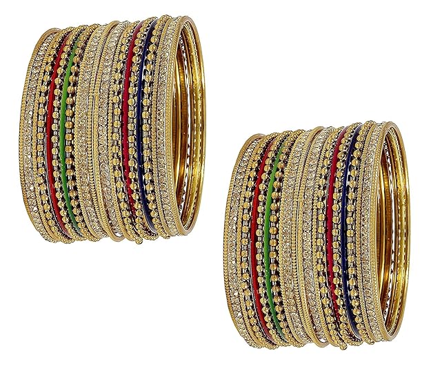 Golden Ball-Chain Bangles with Multi-Color Detailing