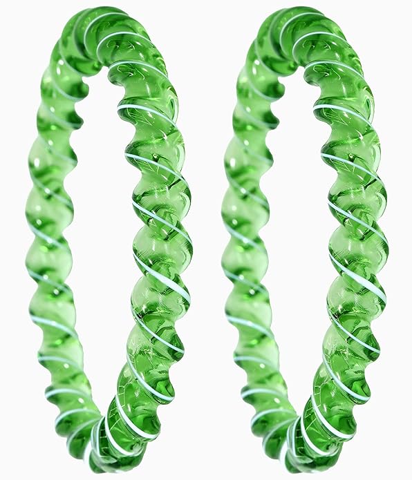 Green Spiral Glass Bangles – Set of 2 Designer Twist Pattern