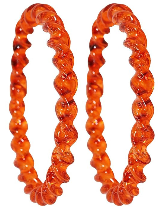 Orange Spiral Glass Bangles – Set of 2 Designer Twist Pattern