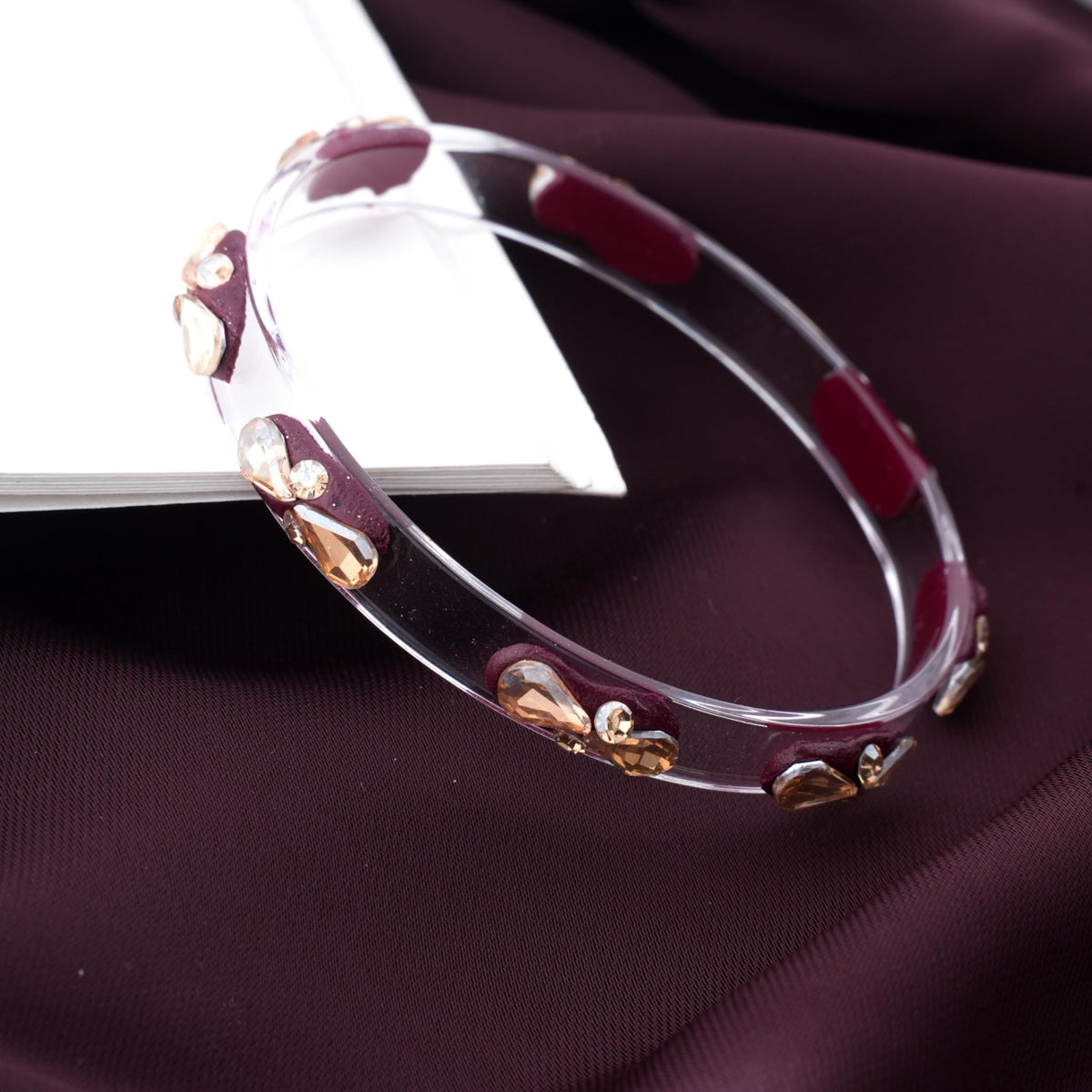 Maroon Glass Kada Set With Golden Zircon Stones & Kundan - Pack of 4
