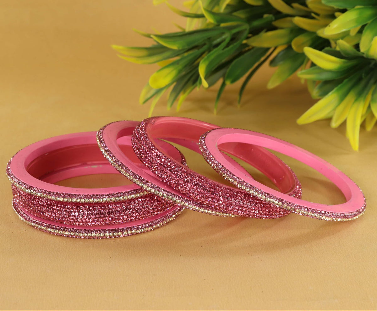 Pink Designer Bangle Set Glitter Party Wear - Set of 6