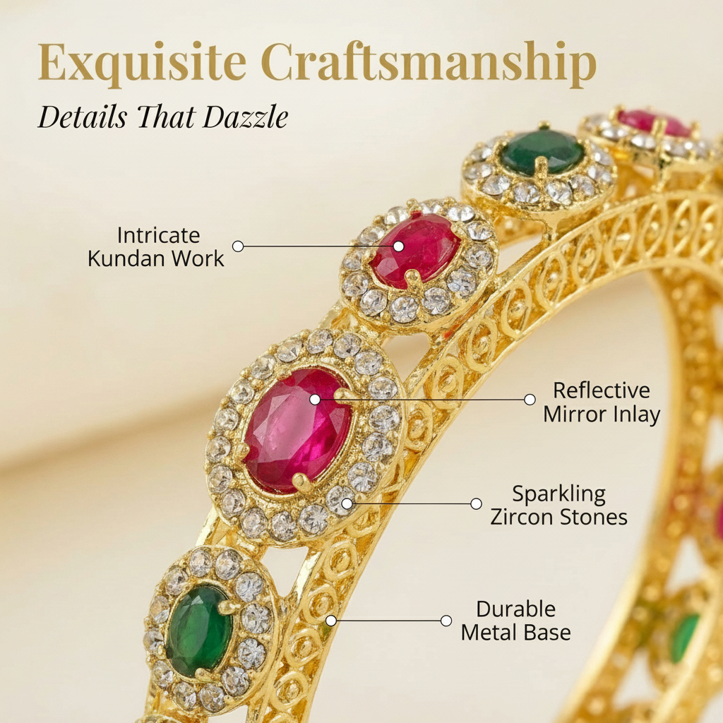 Traditional Kundan Stone Work Metal Bangles Mirror Bangles | Bangles-Pack 2