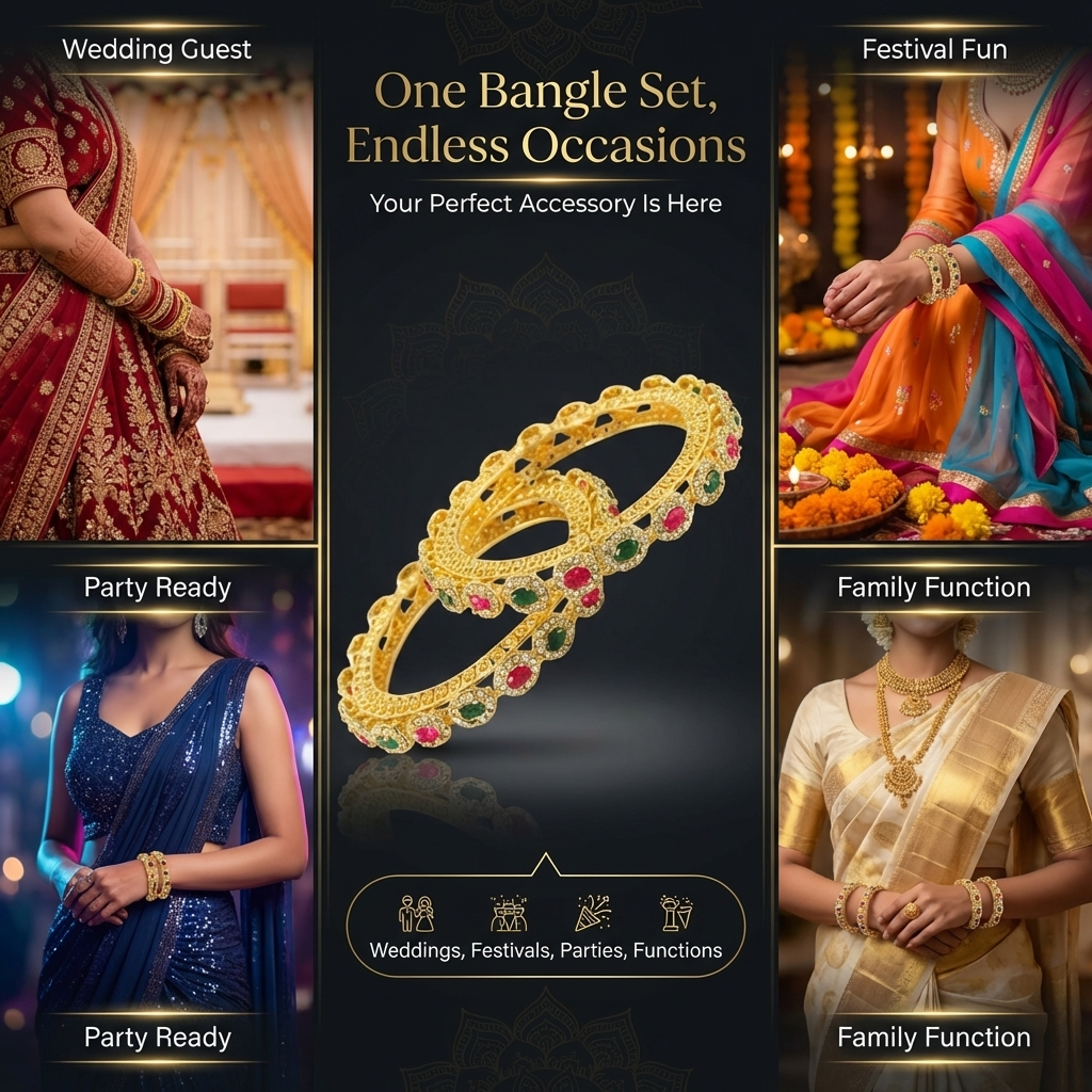 Traditional Kundan Stone Work Metal Bangles Mirror Bangles | Bangles-Pack 2