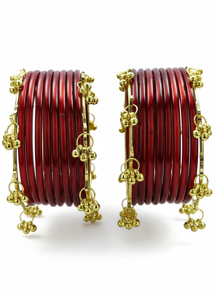 Treny Ghungroo Glass Bangles Set Kashmiri Style Bangles | Pack of 20 with Golden Metal Charm