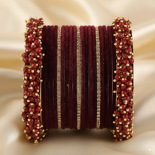 Marron Bridal Chuda – 2 Full Sets with Zircon & Kada