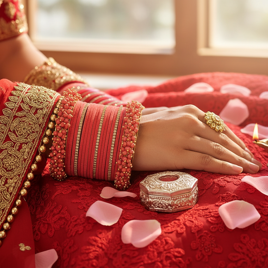 Watermelon Bridal Chuda – 2 Full Sets with Zircon & Kada