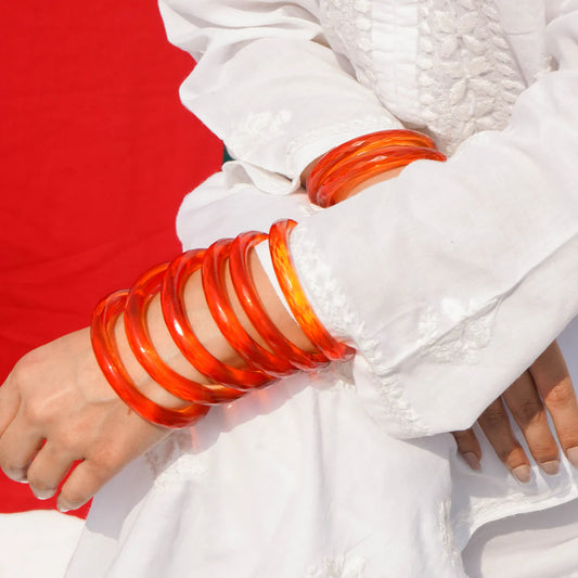 Glass Bangles Set of 2 Transparent orange Crystal Cut Daily Wear