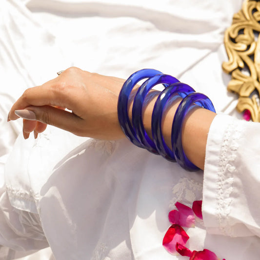 Glass Bangles Set of 2 Transparent Blue Crystal Cut Daily Wear