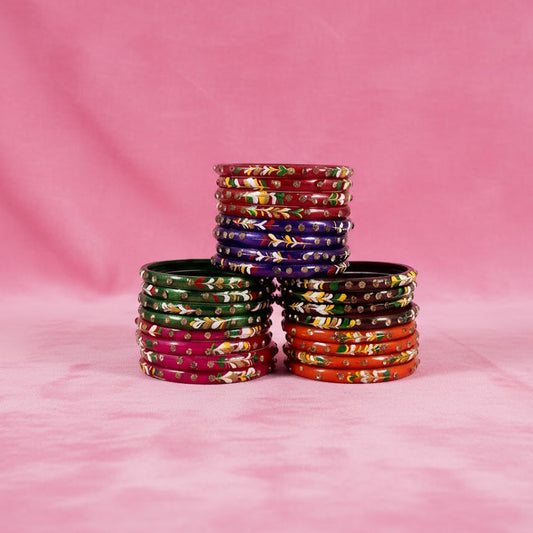 Traditional Gujarati Hand-Painted Bangles-( Multi Color )