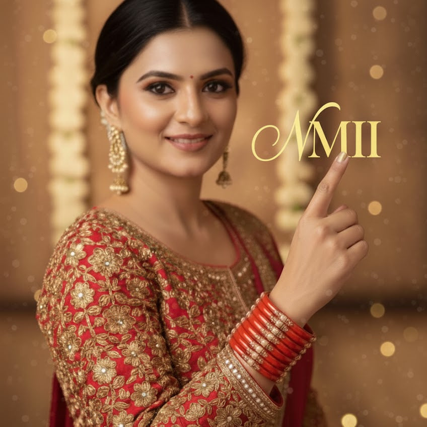 Bridal Red Glass Bangle Set (Pack of 8) | Golden Stone Work