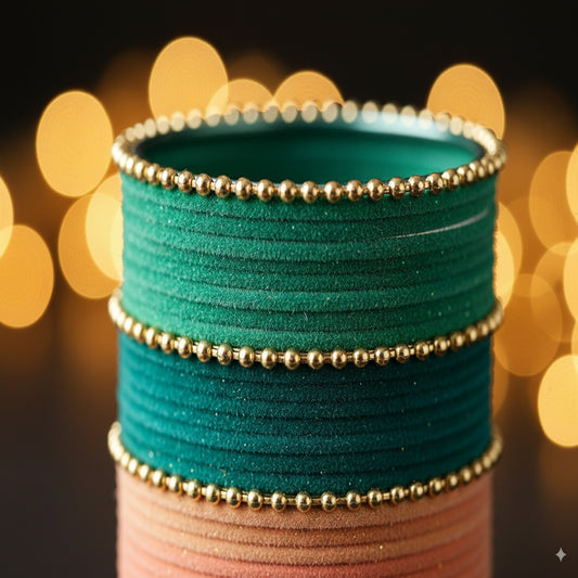 Multi-color Velvet Bangles with Golden Ball-Chain