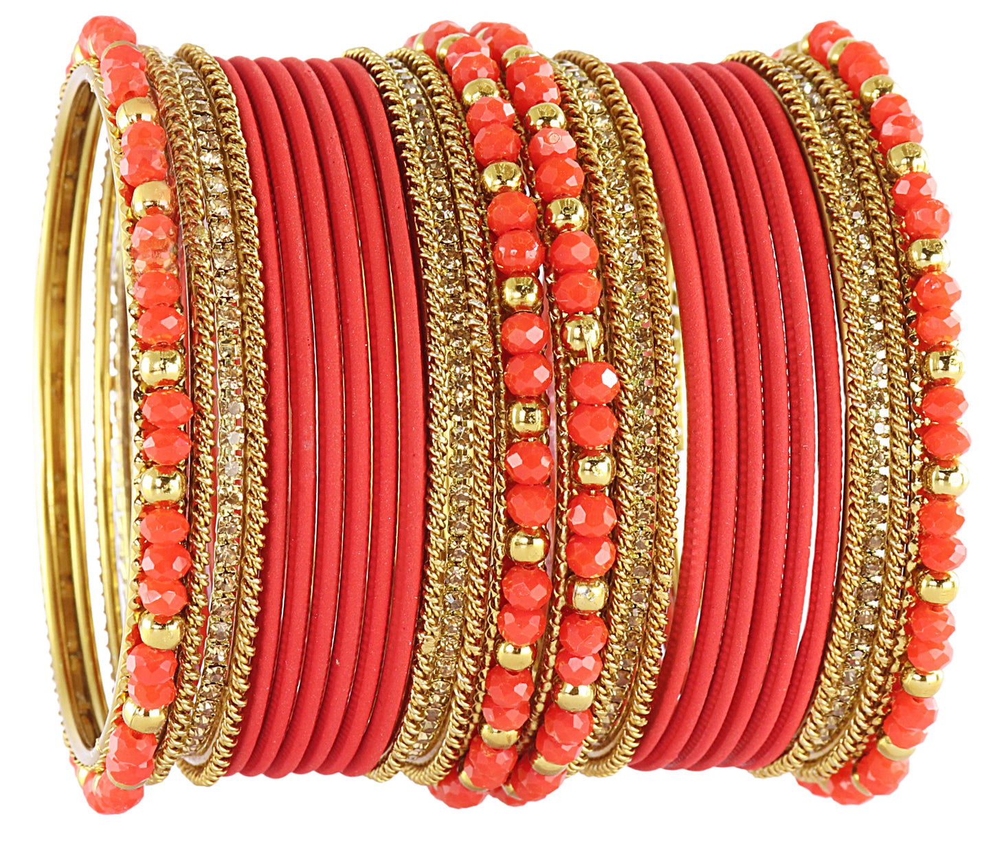 Red & Gold Beaded Bangle Set of 2 – Traditional Bridal Design