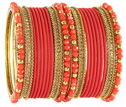 Red & Gold Beaded Bangle Set of 2 – Traditional Bridal Design