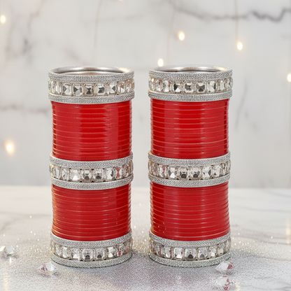 Red Acrylic Bridal Chuda – With Diamond-Cut Stone Bangles & Kada