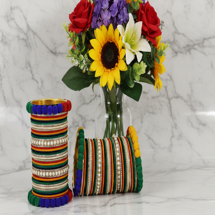 Multicolor Velvet Bridal Chuda – With Zircon & Bead Detailing