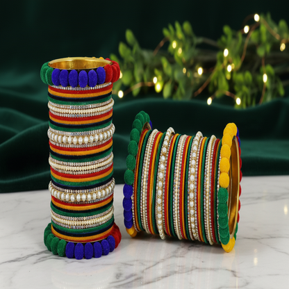 Multicolor Velvet Bridal Chuda – With Zircon & Bead Detailing