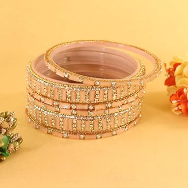 Glass Bangles kada Set With Zircon Stone Work- Pack of 6