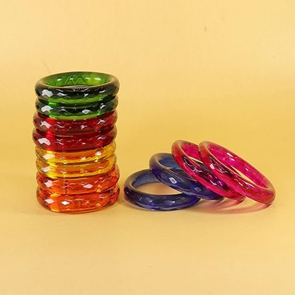 Multicolor Kada Glass Bangle Set – 12 Pieces, 6 Colors