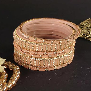 Glass Bangles kada Set With Zircon Stone Work- Pack of 6