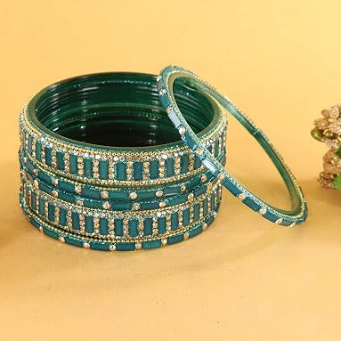 Glass Bangles kada Set With Zircon Stone Work- Pack of 6