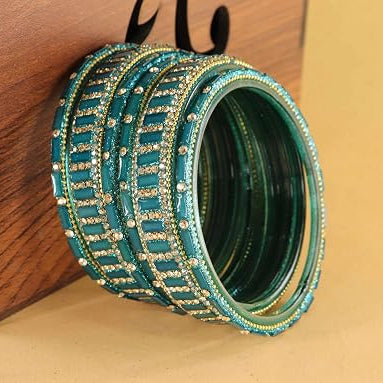 Glass Bangles kada Set With Zircon Stone Work- Pack of 6