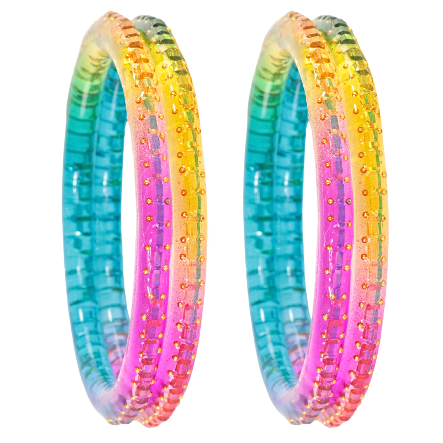 Rainbow Multicolor Acrylic Bangle Set of 2 – Glossy with Golden Detailing