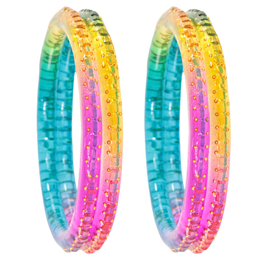 Rainbow Multicolor Acrylic Bangle Set of 2 – Glossy with Golden Detailing