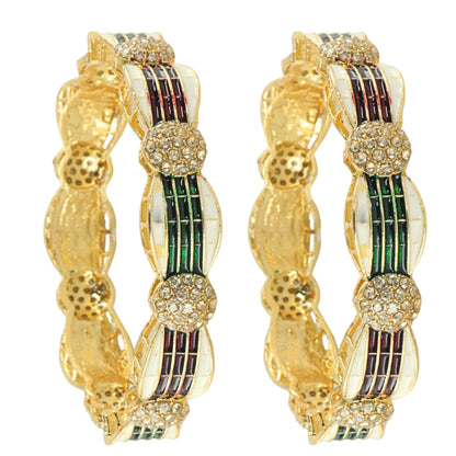 Royal Gold Kada Bangles Set of 2 – Enamel & Crystal Detailing