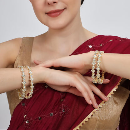 Gold Metal with Zircon Diamond & Kundan Stone Bangles - Set of 4