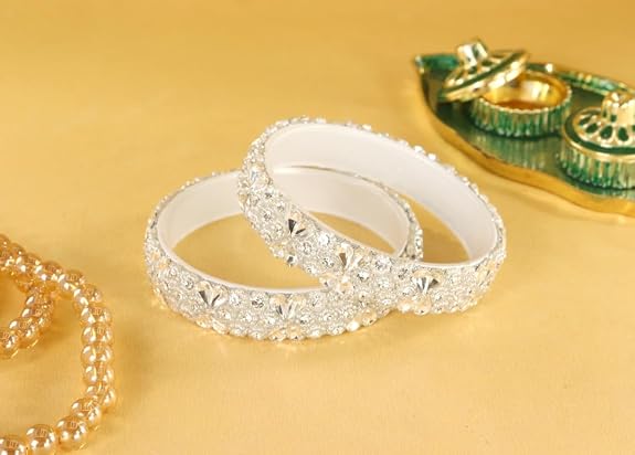 Glass Kada Bangles With Zircon Stone & Kundan Beads - Pack of 2