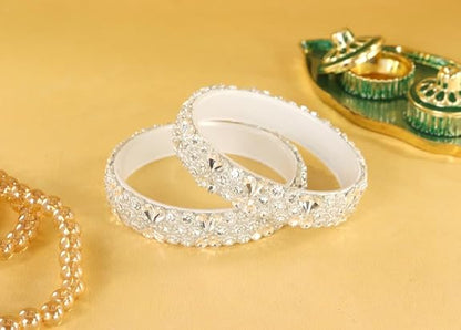 Glass Kada Bangles With Zircon Stone & Kundan Beads - Pack of 2