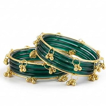 Stylish Radium Ghungroo Bangles Set Gold-Toned Alloy with Elegant Latkan Design | Festive & Wedding Wear (Set of 12)