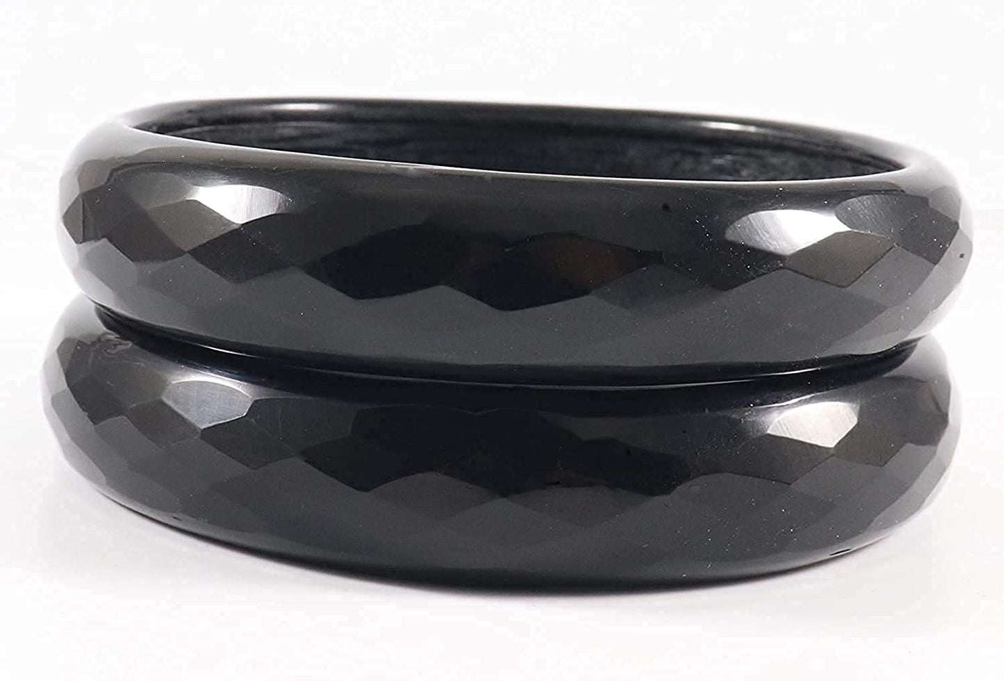 Black Crystal and Glossy Glass Kada Bangles - Set of 2
