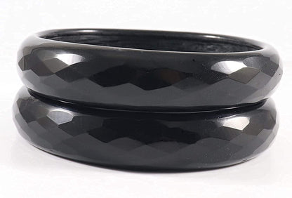 Black Crystal and Glossy Glass Kada Bangles - Set of 2
