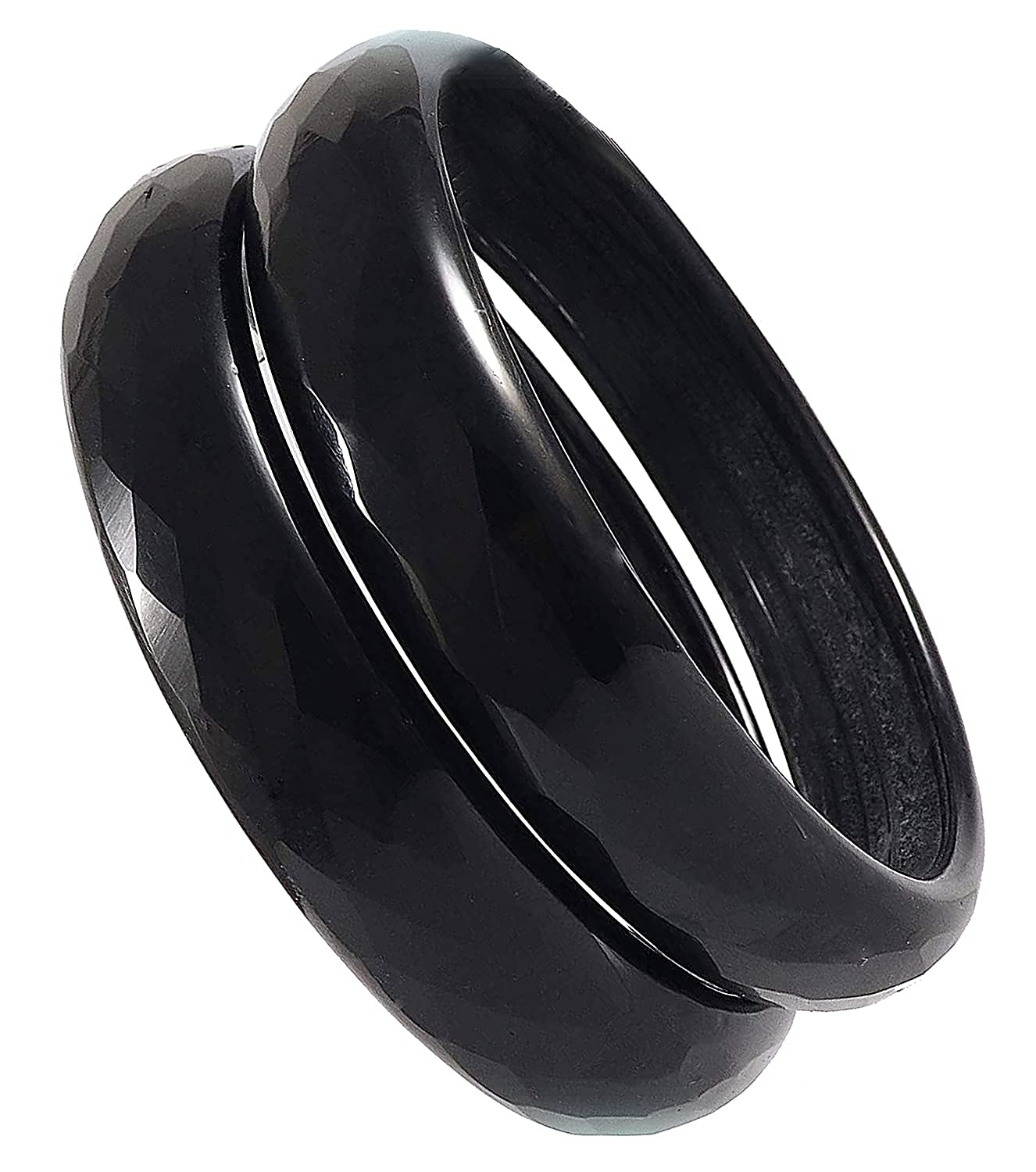 Black Crystal and Glossy Glass Kada Bangles - Set of 2