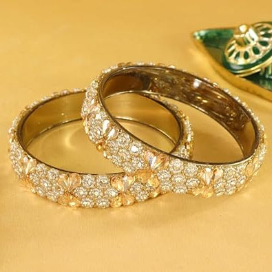 Glass Kada Bangles With Zircon Stone & Kundan Beads - Pack of 2