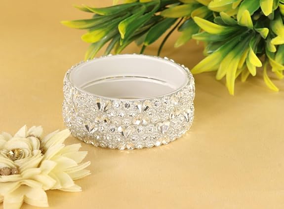 Glass Kada Bangles With Zircon Stone & Kundan Beads - Pack of 2