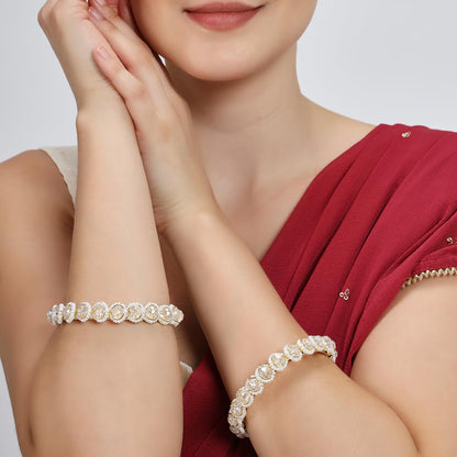 Gold-Plated Handcrafted Crystal & Pearl Beaded  Bangles - Set Of 2