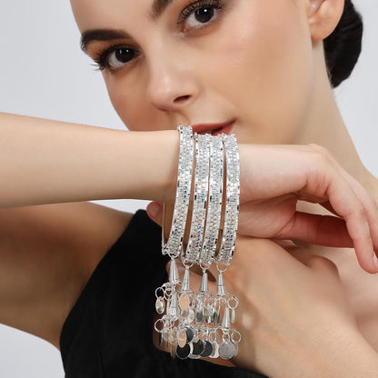 Silver-Plated Multicolor Stone Studded  Bridal Bangles - Set Of 4
