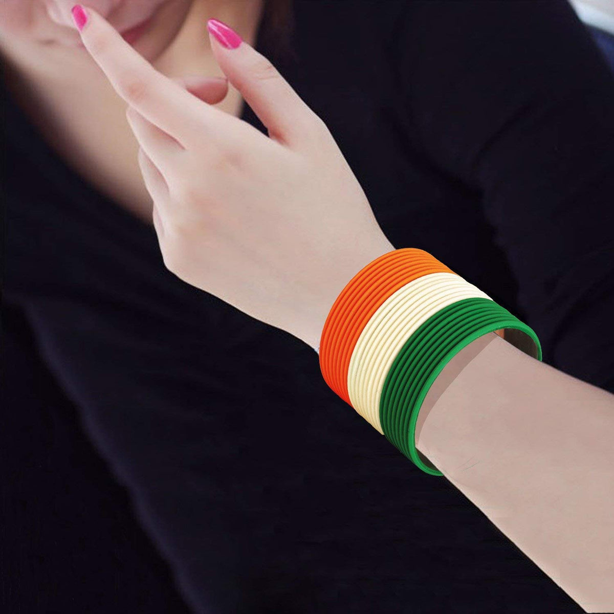 Glass Ghungroo Tiranga Bangle Pack of Set-56