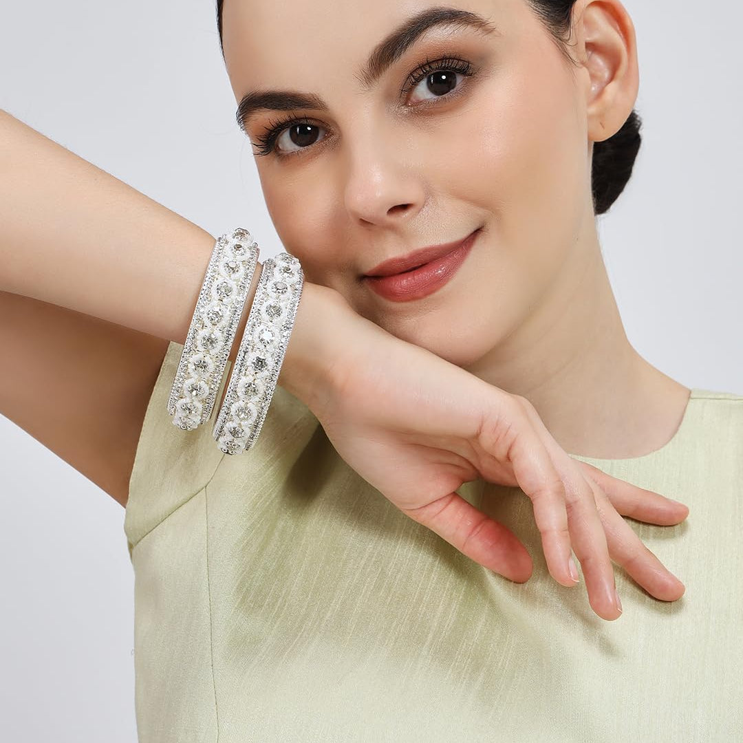 Silver Brilliance: Embellished Bridal Bangles - Set of 2