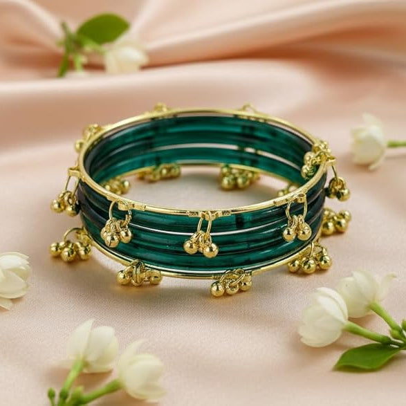 Stylish Radium Ghungroo Bangles Set Gold-Toned Alloy with Elegant Latkan Design | Festive & Wedding Wear (Set of 12)