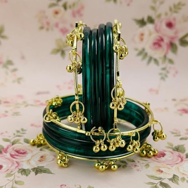 Stylish Radium Ghungroo Bangles Set Gold-Toned Alloy with Elegant Latkan Design | Festive & Wedding Wear (Set of 12)