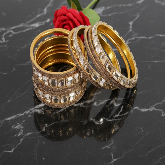 Golden Stone Bangles – Crystal-Cut Metal Set set of 2