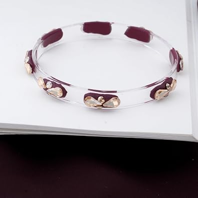 Transparent Glass Kada Set With Golden Zircon Stones & Kundan - Pack of 4