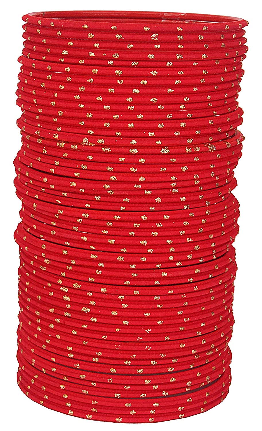 Classic Red Metal Bangles with Golden Dot Design – Pack of 48