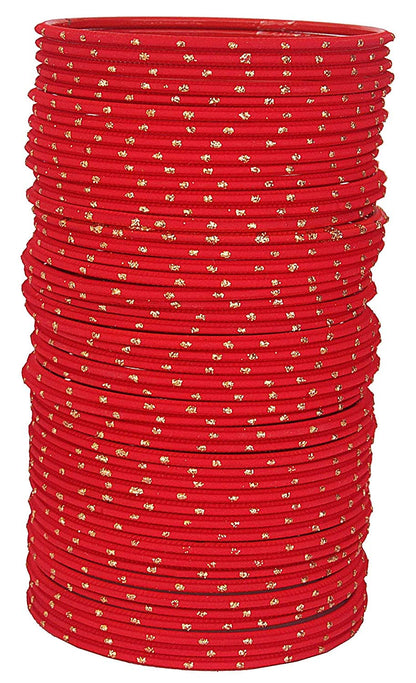 Classic Red Metal Bangles with Golden Dot Design – Pack of 48