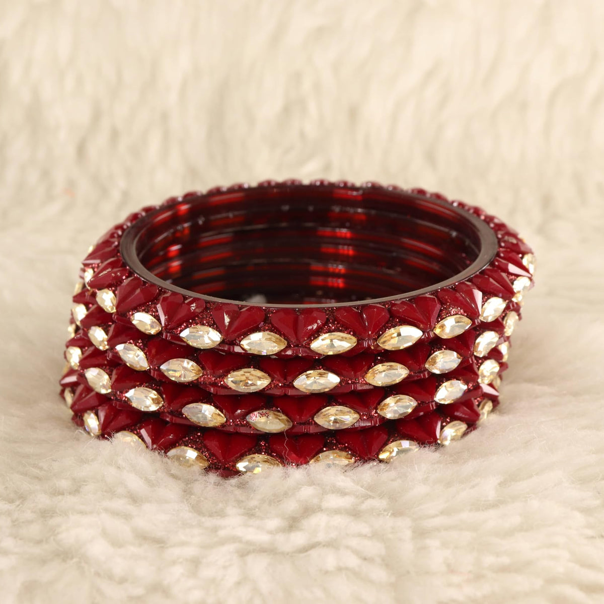 Maroon Sparkling stone detailing, and elegant golden Kada - Set Of 4