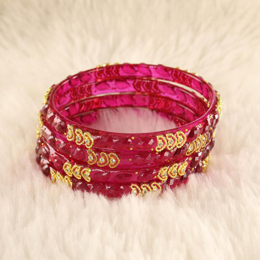 Wine Traditional Party Wear Bangle Set - Set of 4 Bangles